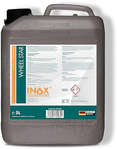 INOX® Felgenreiniger 5L | Hocheffektiver Felgenreiniger für Alufelgen, Stahl- & Chromfelgen | Entfernt hartnäckigen Schmutz, Bremsstaub & Flugrost | Profi-Autopflege für glänzende Felgen