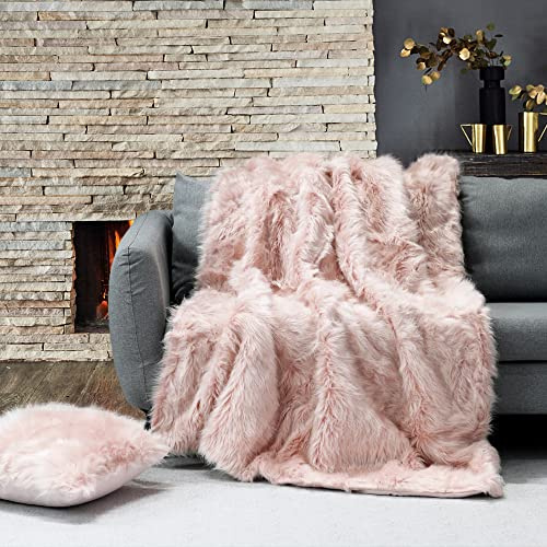 Lujosa manta de piel sintética rosa rubor, alfombra lanuda y esponjosa, ultra suave con pelo largo y puntas cepilladas, manta mullida de felpa para cama, sofá, silla, decoración del hogar, 130 x 180
