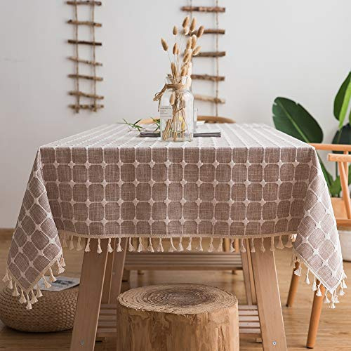 Flei Tischwäsche 120x140cm, Tischdecke aus Leinen, Abwaschbar Schimmelbeständig Anti Fading, Für Home Küche,Esszimmer,Hof - Gitter