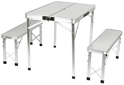 Turefans Camping Tische und Stühle, Picknickset Sitzgruppe, Alu Klapptisch mit 2 Bänken Sitzgarnitur, für Camping, Grillen