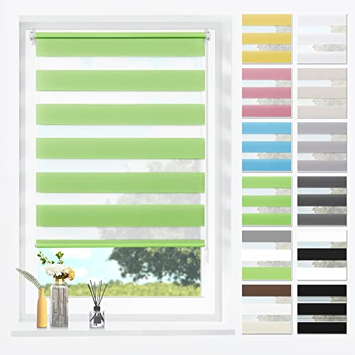 SBARTAR Doppelrollo Klemmfix ohne Bohren & mit Bohren Grün B75 x H130 cm (Stoffbreite 75 cm), Duo Rollo lichtdurchlässig Fensterrollo für innen verdunkelnd, ZeBrarollo für Fenster und Tür | Duo Rollo lichtdurchlässig Fensterrollo für innen verdunkelnd, ZeBrarollo für Fenster und Tür