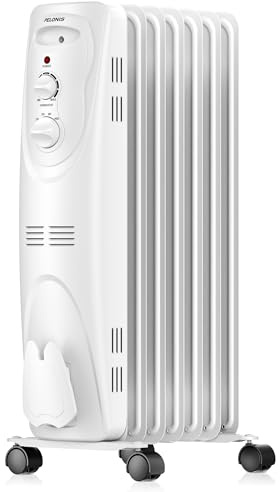 PELONIS Radiator Heater for Large Space, Electric Oil Filled Radiator, Dual Knobs, 1500W, Quiet Space Heater, 3 Modes, Tip-over Protection