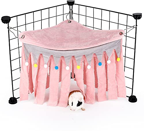 ONEJU Meerschweinchen Versteck, Meerschweinchen Eckversteck, dreiseitige Fransen, dreieckiges Oberteil und waschbare, geeignete Verstecke für Kleine Haustiere, Keine Metallzäune, Rosa