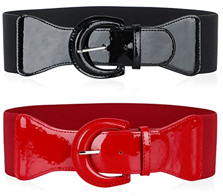 LEACOOLKEY Frauen Bow Knot Elastischer Taillengürtel für Kleid, Vintage Stretchy Wide Bund Cinch Gürtel mit Druckknopfschnalle