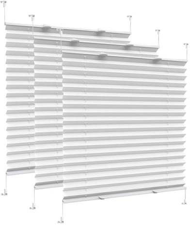 Plisse, Rollo, Faltrollo, 40 x 140 cm UV-Schutz Sonnenschutz und Sichtschutz, Plissees Klemmfix, mit Klemmträger, für Fenster & Balkontür, Weiß
