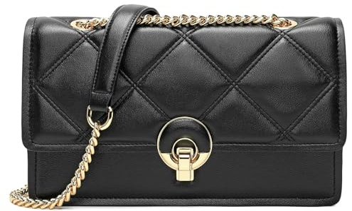 quipuda Umhängetasche Damen, Crossbody Bag Damen, aus Leder ，mit verzinktem Metallstreifen，Mit verstellbarem Schultergur (Schwarz C)