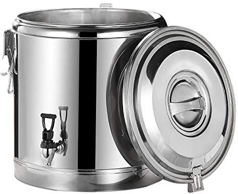 KEESUNG 40 l rostfritt stål varmhållningsbehållare med dräneringskran, termobehållare matvärmare med lock, catering termobox gastro transportbehållare för mat termoport, silver