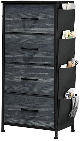 YITAHOME Kommode, 5 Stoffschubladen mit Griffen, Aufbewahrungsschrank, Schubladenschrank, Schrank, Metallgestell, stoffkommode für Schlafzimmer, für Wohnzimmer, Flur, Büro, Schwarze Holzmaserung