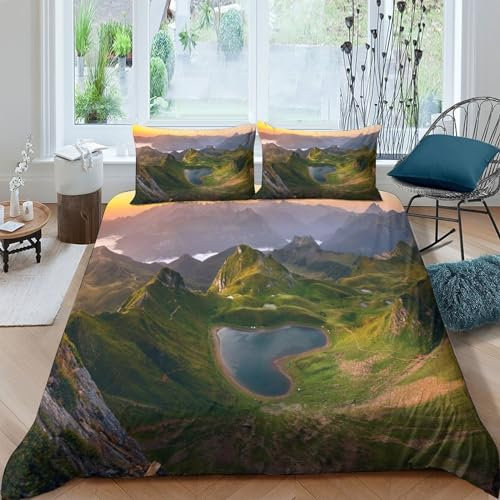 MEFESE Valle a forma di cuore Copripiumino Da 3 Pezzi,set Di Biancheria Da Letto Con Stampati in 3D,federe,cerniera Nascosta, Copripiumino Sportivo in Microfibra Facile Da Pulire King（220x240cm）