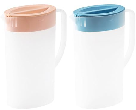 Kunststoffkrug Mit Deckel, 1.5/2L Kühlschrankkrug Saftkanne Teekanne Wasserkaraffe Mit Griff Für Kalte Getränke Wie Saft, Eistee Krug Flasche Für Haushalt Picknick