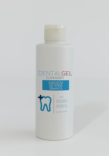 DENTAL GEL CLEANSER - E' un Gel Detergente Igienizzante e Sbiancante per l’igiene quotidiana di Mascherine Trasparenti Apparecchi Ortodontici Protesi Dentarie e Bite (100 ml 1 pezzo)