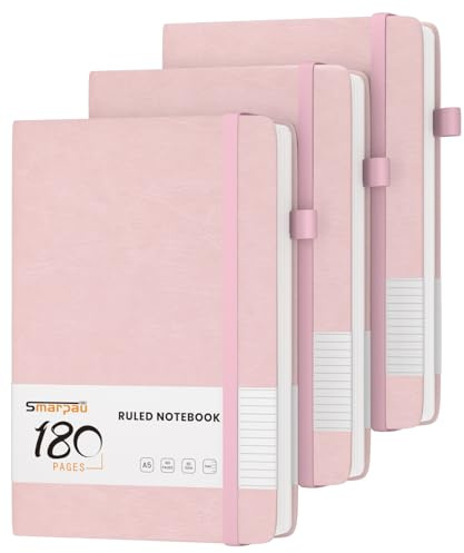 Notizbuch A5, 3 Stück Lined Journal, Tagebuch mit 180 Seiten 80gsm Papier | Leder Tagebuch, Der Collegeblock Notizblock Eignet Sich Zum Schreiben Und Notieren, 14.5 x 21 cm-Rosa