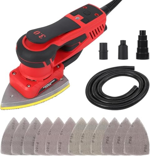 350 W Multilijadora Motor EC sin escobillas con 12 lijas, carrera de lijado de 3,0 mm, baja vibración, 10.000 rpm, para carpintería y pulido