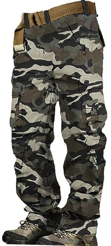 DENGJIAMY: pantalones cargo para hombre de talla grande, pantalones de trabajo al aire libre para senderismo con múltiples bolsillos, pantalones casuales rectos de pierna lisa para hombre, XL