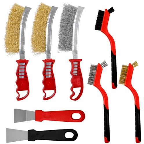Ennoxwi Juego de 6 cepillos de alambre de mano para limpieza de piezas pequeñas, juego de cepillos de alambre para rascar y pulir metal y madera