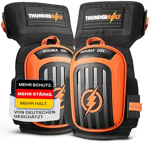 Thunderbolt Rodilleras para hombres, rodilleras de construcción para trabajo para hombres y mujeres, con doble gel para jardinería, suelos, techos, resistentes, con espuma extra gruesa y