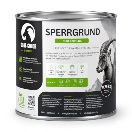 GOAT Color Sperrgrund 0,75kg Weiß – Isoliergrund für OSB Platten, Holz & Beton – Absperrgrund, Fleckensperre für Gipskarton (Ohne Körnung)