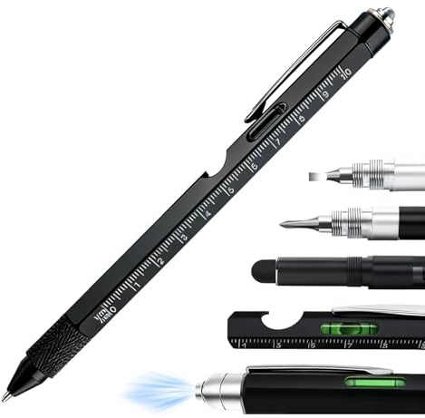 Amztour Regalo da uomo, penna multifunzione 9 in 1, idea regalo uomo originale per Natale o calendario dell'Avvento, gadget insolito utile penna per papà marito fidanzato compleanno nero