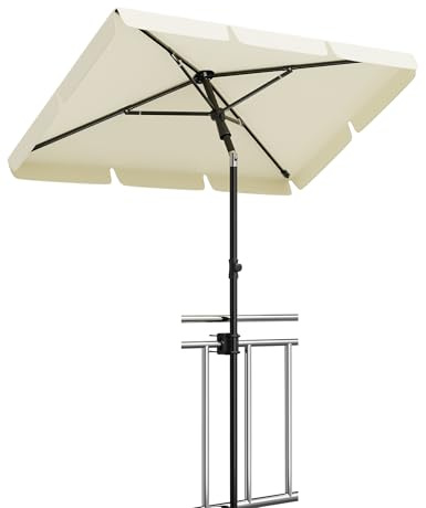 GarveeLife Parasol pour balcon 200x125 cm avec housse de protection, Parasol rectangulaire avec protection UV 50+, pliable et réglable en hauteur, Parasols de balcon avec support idéal pour balcon