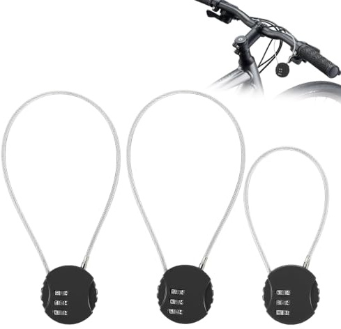 Candado, Candado bicicleta, Ideal para bicicletas, maletas, esquís, taquillas, etc. Compacto y portátil, seguro y fiable. Incluye 2 tamaños grandes y 1 tamaño pequeño.