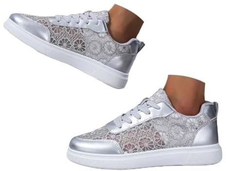 Generisch Baskets traditionnelles pour femme - En tissu blanc - Élégantes et confortables - Chaussures blanches Dirndl - Chaussures de sport en dentelle - Pour festival, été - Blanches - Respirantes