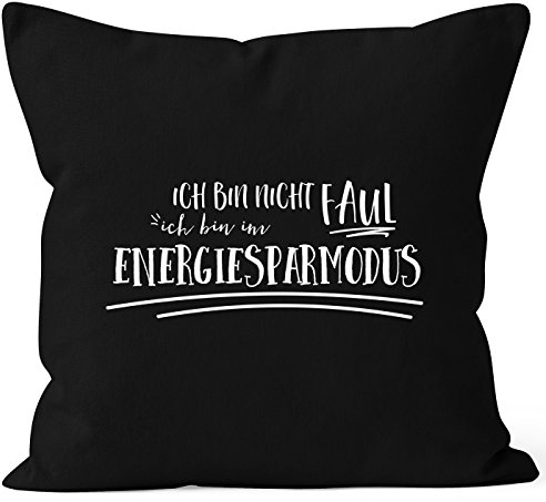 MoonWorks Cooler Kissen-Bezug mit Spruch, Ich Bin Nicht faul ich Bin im Energiesparmodus, Kissen-Hülle, Deko-Kissen, 40x40, Baumwolle, schwarz Unisize