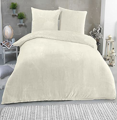 MALIKA Winter Plüsch Bettwäsche Nicky-Teddy Cashmere Coral Fleece 135x200 155x220 200, Größe:135 x 200 cm, Designe:Creme
