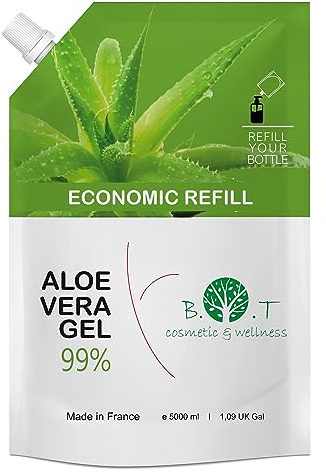Aloe Vera Gel Puro Bio Lanzarote Aloe Vera Viso, Corpo e Capelli. Gel Idratante per Depilazione, Rasatura, Sole, Laser, Tatuaggio. Cicatrizzante e Detergente - 5000 ml 5 L