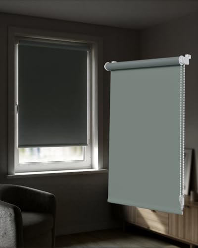 Victoria M. Tenebra Verdunkelungsrollo Klemmfix Rollo Fensterrollo, Sichtschutz, Verdunkelnd, Ohne Bohren inkl. Montagematerial, 90 x 220 cm, Grau