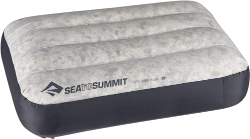 Sea to Summit - Aeros Daunen Reisekissen L - Ultraleicht & zum Aufblasen - 10D Material - Kissen aus Premium-Daunen - rutschfest - Für Wanderungen und Camping - 42 x 28 x 12 cm - Grey - 95 g