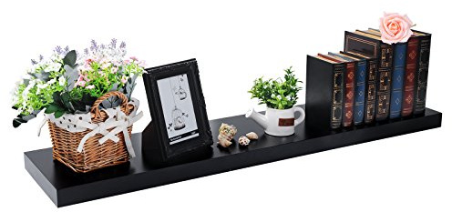 EUGAD Wandregal Schwarz 80cm, Wandboard Regalbrett mit Versteckten Haltern, für Wohnzimmer, Schlafzimmer, Küche & Büro, 0045QJ