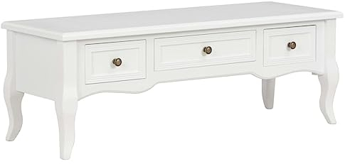 vidaXL Holz TV Schrank 3 Schubladen Französischer Stil Lowboard Fernsehschrank Fernsehtisch TV Board Tisch Möbel Sideboard HiFi-Schrank Weiß 100x35x35cm