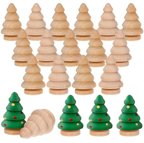 Amosfun 20 pezzi statuette in legno per dipingere e bricolage Figurine coni di legno pupazzo di neve statuetta pigne albero di Natale fai da te statuetta giocattolo coni di legno per Natale