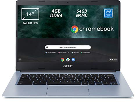 Acer Chromebook 314 CB314-1H-C2W1 Notebook, Pc Portatile con Processore Intel Celeron N4000, Ram 4GB DDR4, eMMC 64 GB, Display 14 Full HD LED LCD, Scheda Grafica Intel, Chrome OS, Silver, [CB]