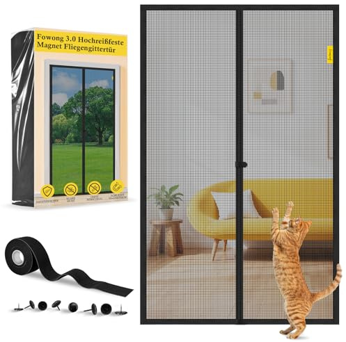 fowong Tela Mosquitera MagnéTica Puerta 160 X 230cm, Corredera Cortina Malla Mosquitera Magnética, Fácil Instalar con Imán Anti-insecto, Sellado Automático, para Puerta de Sala Balcón Terraza, Negro