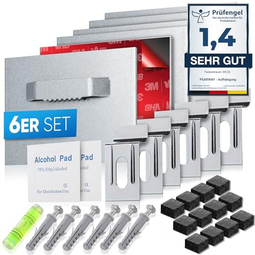 PEARWAY Bilderhaken selbstklebend EXTRA STARK [HALT BIS 6KG] für Alu Dibond & Acrylglas Aufhängung - Bilder aufhängen ohne Bohren - Klebehaken Bilder - Bildaufhänger Spiegelhalter - Spiegel Aufhängung