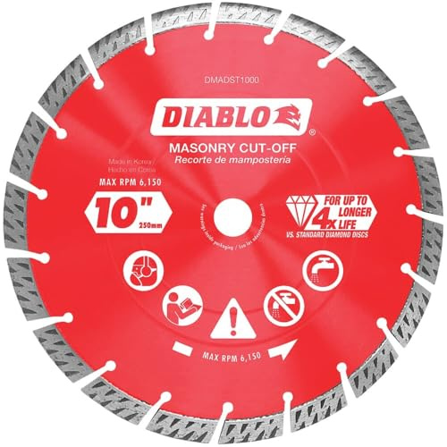 Diablo DMADST1000 Diamant-Trennscheiben für Mauerwerk, 25,4 cm | 2,6 mm Schnittfuge, 6150 max. U/min, ideal für Beton, Ziegel und Block, DMADST1000