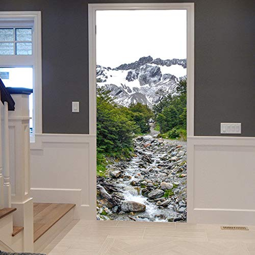 A.Monamour Türtapete Selbstklebend Türfolie Türposter 3D Wasserfall In Gebirgs Berg Wald Landschaft Des Kampf Gletschers Ushuaia Vinyl Folie Türdeko Tapete Wandbild Türaufkleber Türtattoo 90 x 200 cm