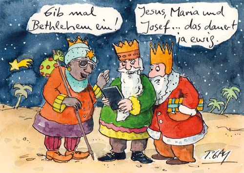 modern times -3er Set Postkarte Weihnachten WEIHNACHTEN - Motiv: GIB MAL BETHLEHEM EIN, Anlass: Weihnachten, Künstler/Verlag: CARTOON CONCEPT © GAYMANN, Peter, Größe: A6