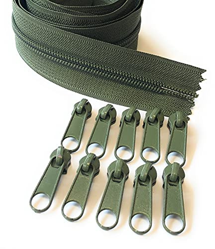 ADS Zipper Fermeture éclair continue en nylon n°5 avec 10 glissières (vert olive - 327, 5 m)