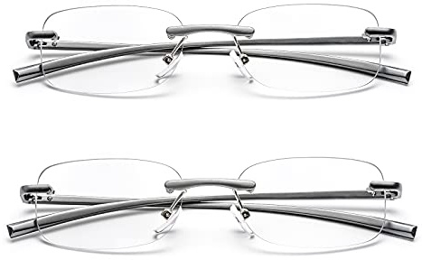 ZUVGEES 2er-Pack Randlos Metall Blaulichtfilter Lesebrille für Herren und Damen mit Federscharnier Lightweight Anti-blaue Computerbrille
