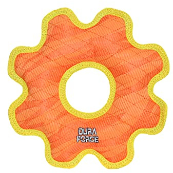 DURA FORCE - Durable Woven Fiber Dog Toy - Multiple Layers. Made Durable, Strong & Tough. Interactive Play (Tug, Toss & Fetch). Machine Washable & Floats (Gear Ring Orange, Medium)