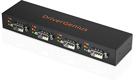 DriverGenius SerialQuadX Series USB to 4-Port RS232/Serial Converter – 4 Male DB9 Ports for Industrial Automation & Monitoring, Metal Casing, Compatible with macOS 15 & Windows 12 (4XRS232)