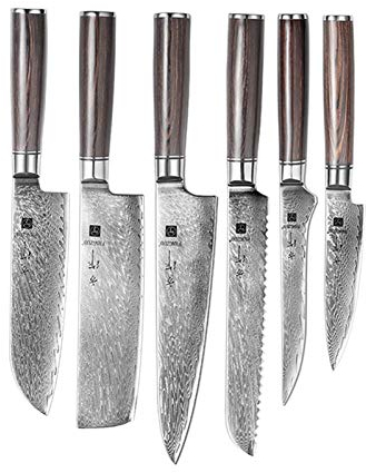 1-9pc Cuchillo de cocina Set Professional Damasco Steel Chef Pan Paring Santoku Sharp Nakiri Cuchillo de cocina Cuchillo de cocina (Color : Grey)