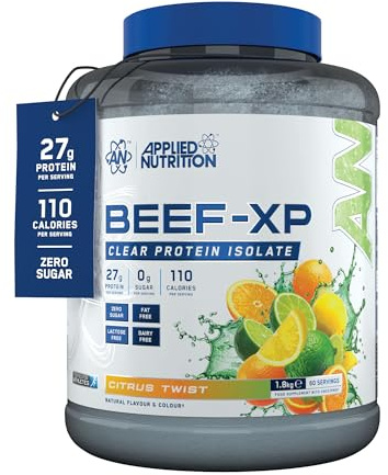 Applied Nutrition Beef-XP, Citrus Twist, 1,8kg, 60 Portions | 27 g de protéines par portion, isolat de protéines de bœuf hydrolysées, sans produits laitiers et sans lactose, zéro sucre