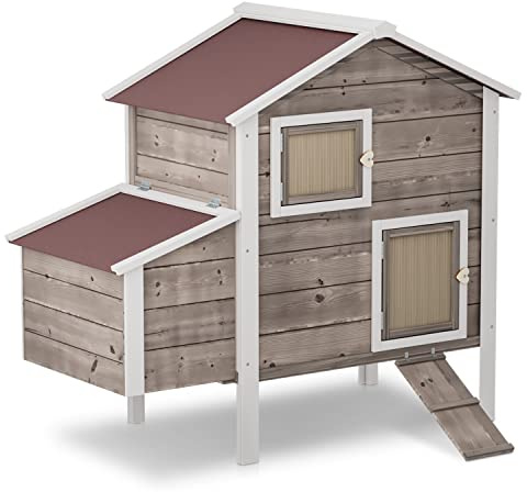 MoNiBloom Chicken Coop Hen House with Nesting Box for Yard, Removable Bottom Wooden Poultry Hutch Rabbit Cage for Easy Cleaning, Waterproof Roof Poultry Cage with Roosting Bar and Ramp 46 x 20 x 42 in