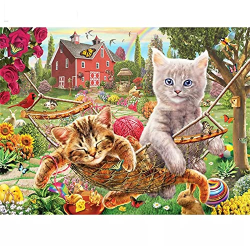 5D DIY Diamond Painting Bilder Full Drill,Regenbogen-Katze Diamant Malen nach Zahlen Set für Erwachsene Kinder Strasssteine Kristallartiges Kreuzstichset Full für Home Wall Décor Square Drill,90x110cm