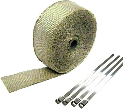 5M Ruban de Protection Thermique pour Moto, Ruban Isolant Echappement Moto avec 4 Collier Serrage Autobloquant Noir en Inox pour Tuyeau Collecteur Echappement Moto Bande Isolante Thermique (F)