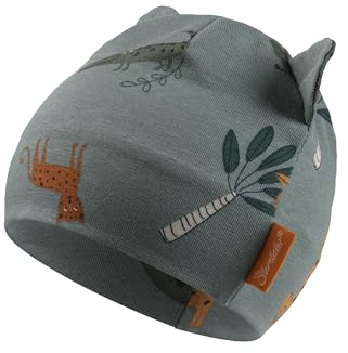 Sterntaler Beanie Tiere für Jungen UV -Schutz 50+ - Babymütze mit Ohren und Motiv - schützt den Kopf vor der Sonne - Leichte Mütze für Babys - mattgrün, 45