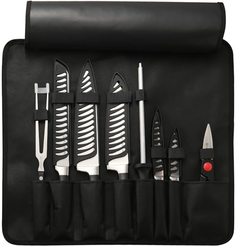 KATISUN portátil Oxford cuchillo bolsa, 9 ranuras cuchillo y tenedor herramienta rollo bolsa, los cuchillos son Japón 420j2 acero, afilado y duradero